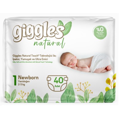 Giggles Natural Bebek Bezi Yenidoğan No:1 40'lı (1 Paket 40 Adet)