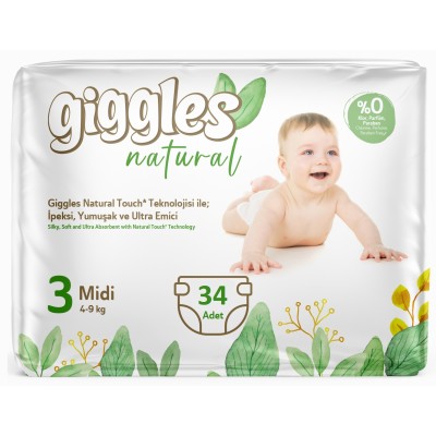 Giggles Natural Bebek Bezi Midi No:3 (1 Paket 34 Adet)