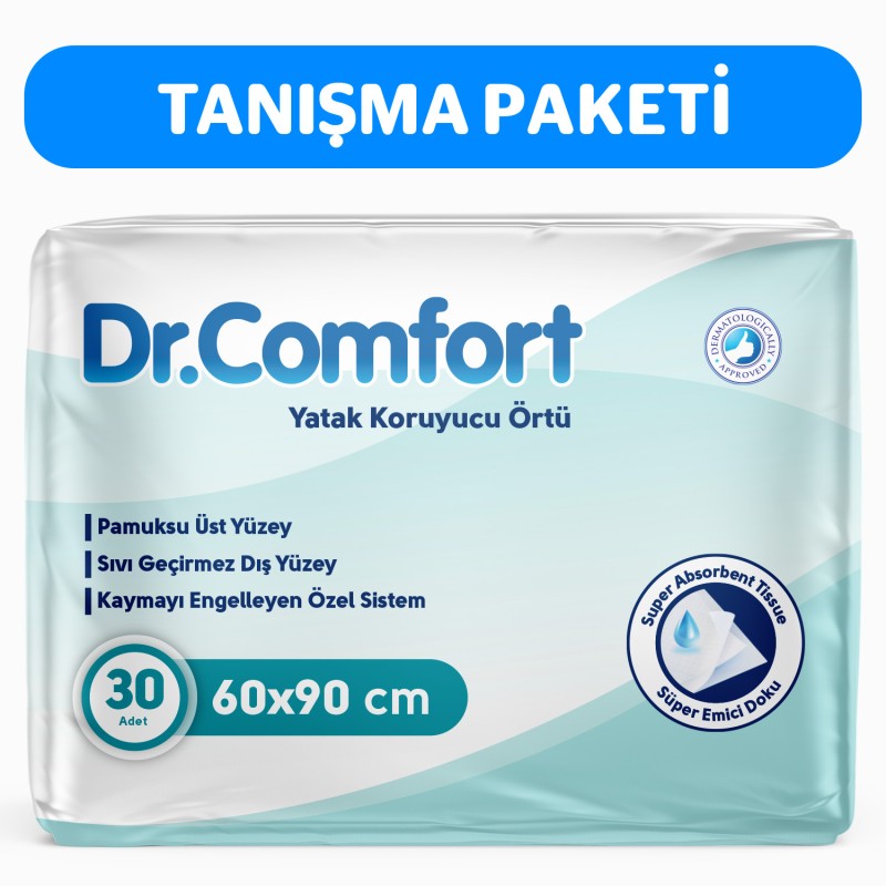 Dr. Comfort Yatak Örtüsü 30’lu – Sıvı Geçirmez Tek Kullanımlık Örtü Dr. Comfort Yatak Örtüsü 30’lu – Sıvı Geçirmez Tek Kullanımlık Örtü