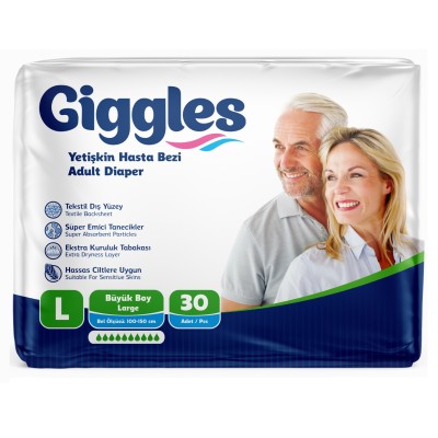 Giggles Yetişkin Bel Bağlamalı Hasta Bezi Large 30'lu (1 Paket  30 Adet)