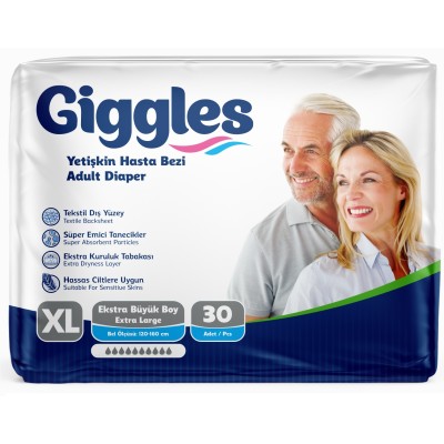 Giggles Yetişkin Bel Bağlamalı Hasta Bezi Extra Large 30'lu (1 Paket 30 Adet)