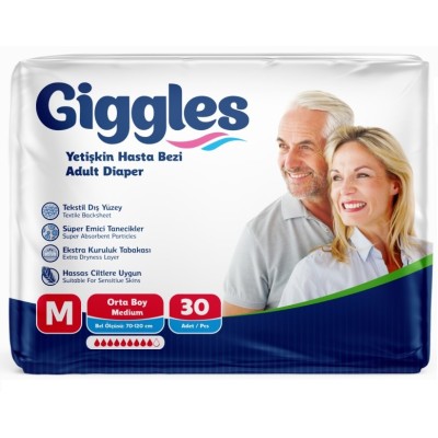 Giggles Yetişkin Bel Bağlamalı Hasta Bezi Medium 30'lu (1 Paket 30 Adet)