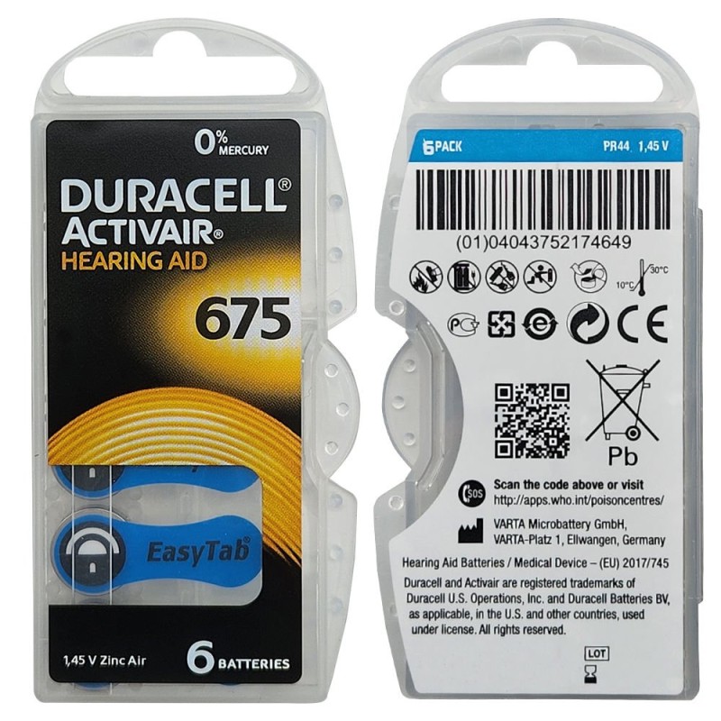 Duracell Activair 675 İşitme Cihazı Pili Mavi 60 Adet